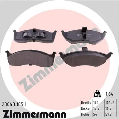 Kit de plaquettes de frein, frein à disque ZIMMERMANN 23043.185.1