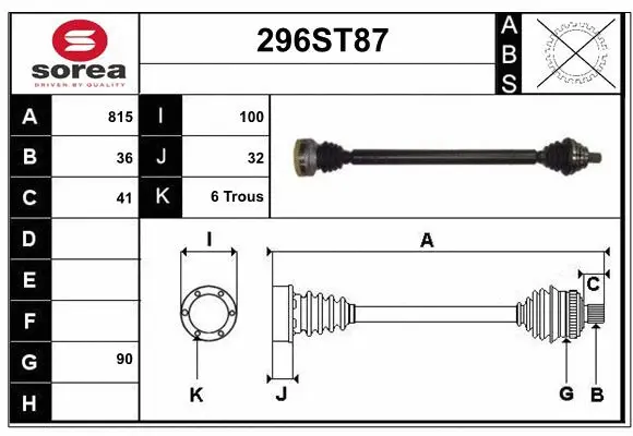 Arbre de transmission STARTCAR 296ST87