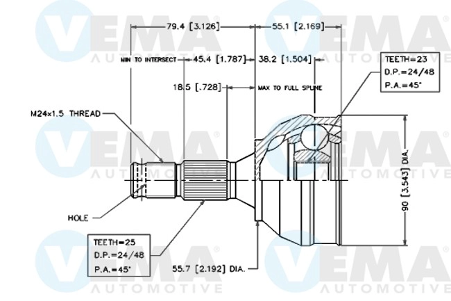 Jeu de joints, arbre de transmission VEMA 18247