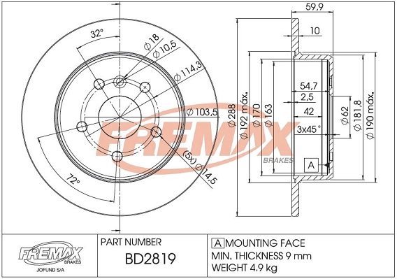 Disque de frein FREMAX BD-2819
