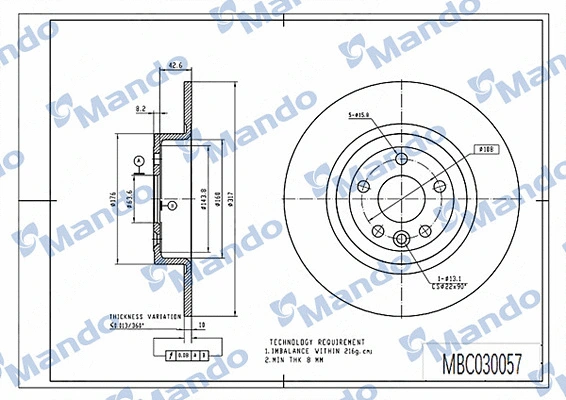 Disque de frein MANDO MBC030057
