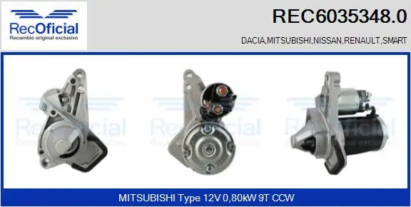 Démarreur RECOFICIAL REC6035348.0