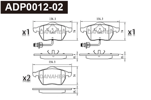 Kit de plaquettes de frein, frein à disque DANAHER ADP0012-02