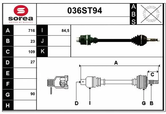 Arbre de transmission STARTCAR 036ST94