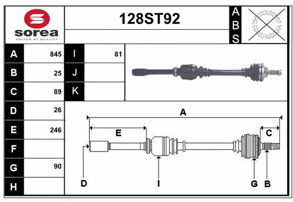 Arbre de transmission STARTCAR 128ST92