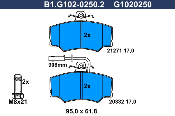 Kit de plaquettes de frein, frein à disque GALFER B1.G102-0250.2