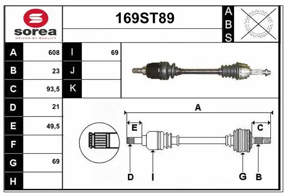 Arbre de transmission STARTCAR 169ST89