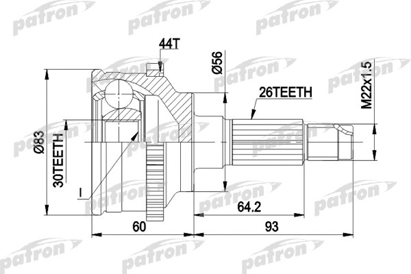 Jeu de joints, arbre de transmission PATRON PCV1304A