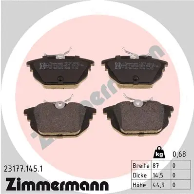 Kit de plaquettes de frein, frein à disque ZIMMERMANN 23177.145.1