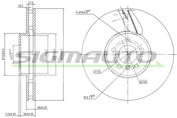 Disque de frein SIGMAUTO DBC619VRD