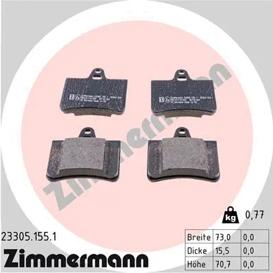 Kit de plaquettes de frein, frein à disque ZIMMERMANN 23305.155.1
