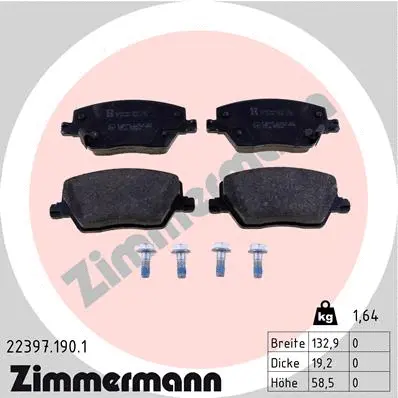 Kit de plaquettes de frein, frein à disque ZIMMERMANN 22397.190.1