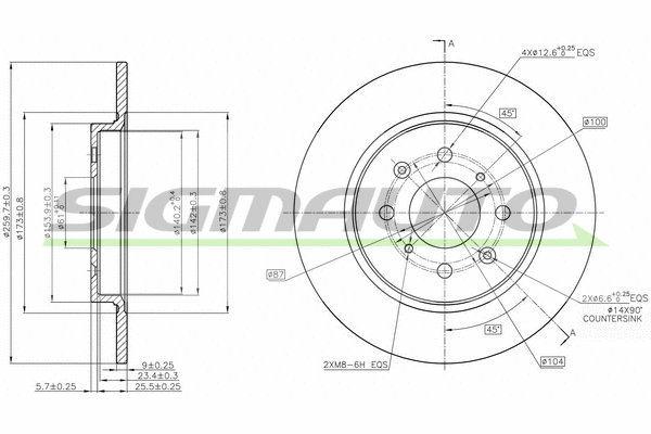 Disque de frein SIGMAUTO DBB876S