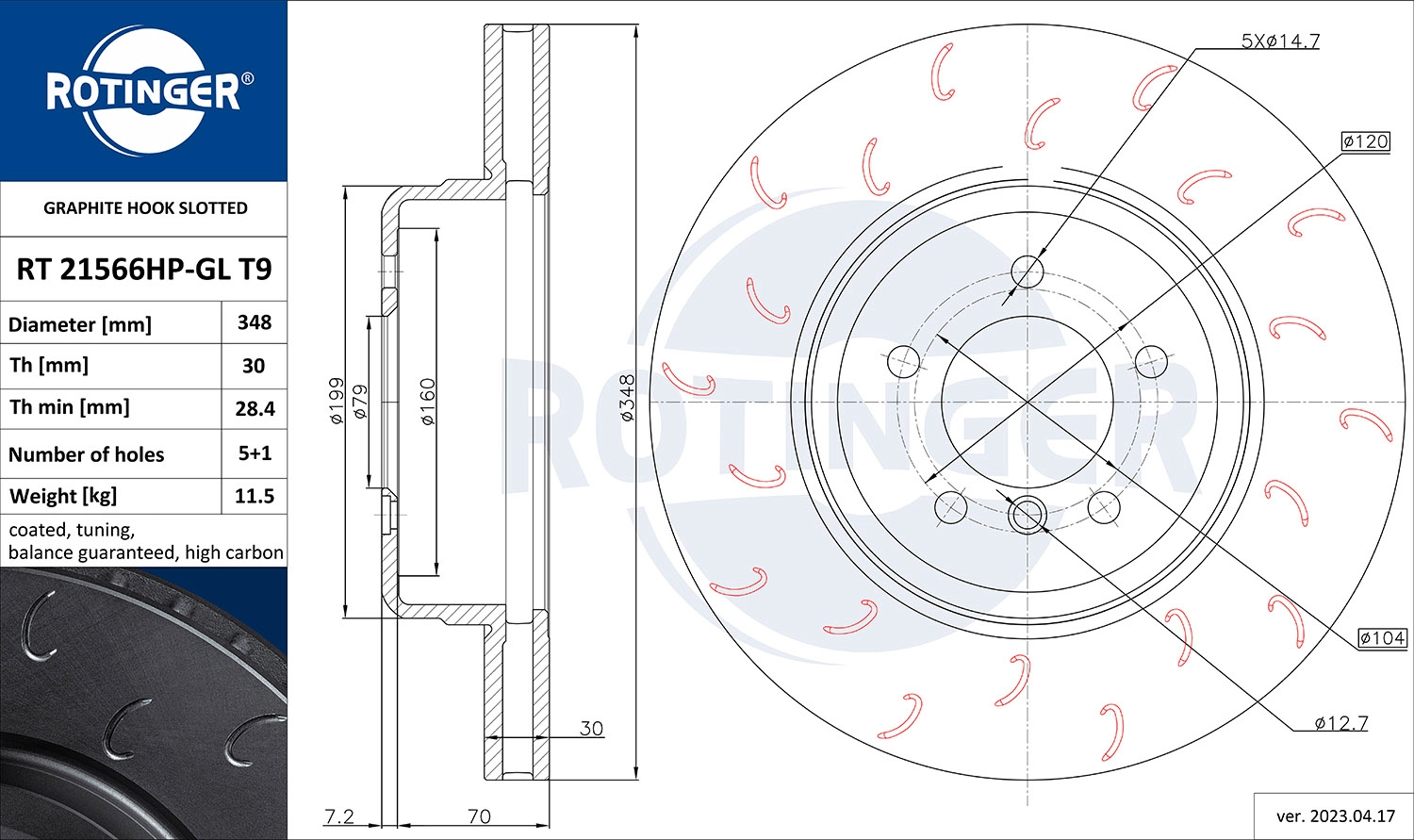 Disque de frein ROTINGER RT 21566HP-GL T9