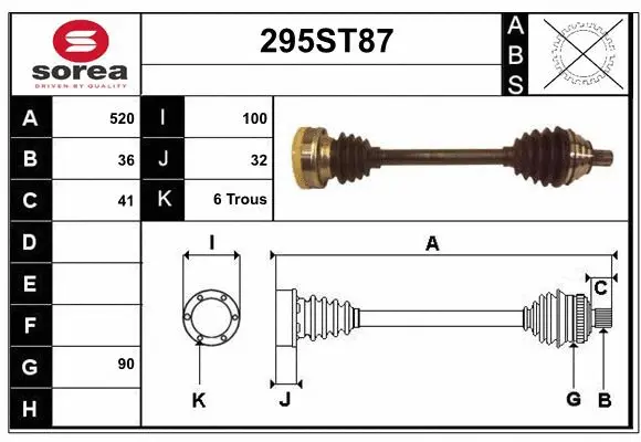 Arbre de transmission STARTCAR 295ST87