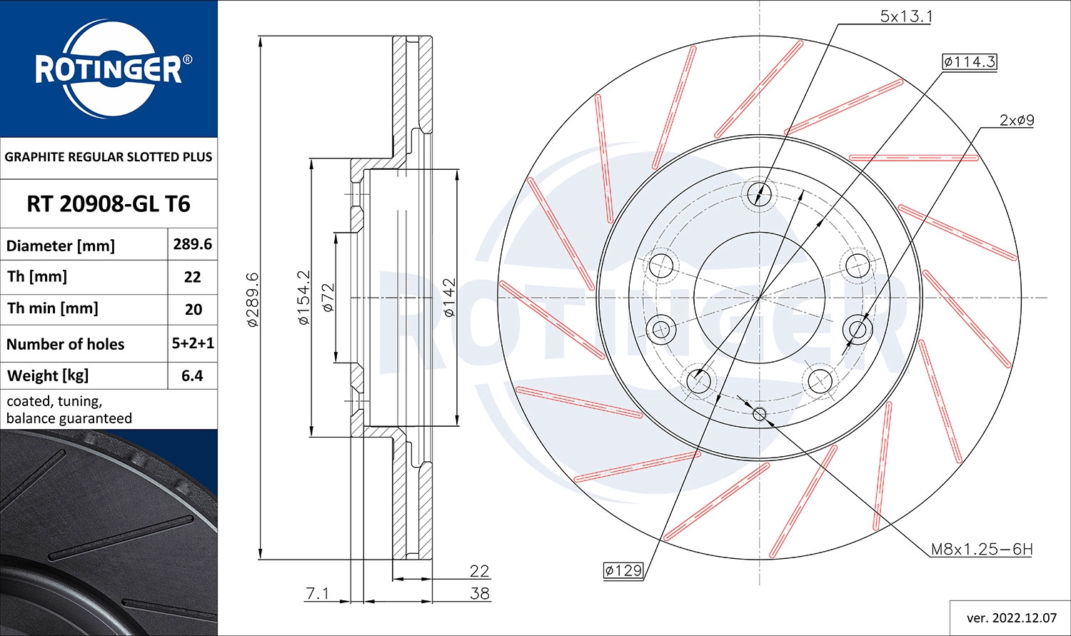 Disque de frein ROTINGER RT 20908-GL T6