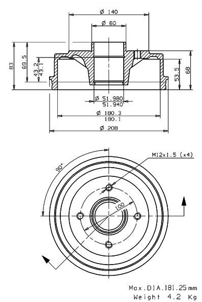 Tambour de frein VILLAR 627.0035