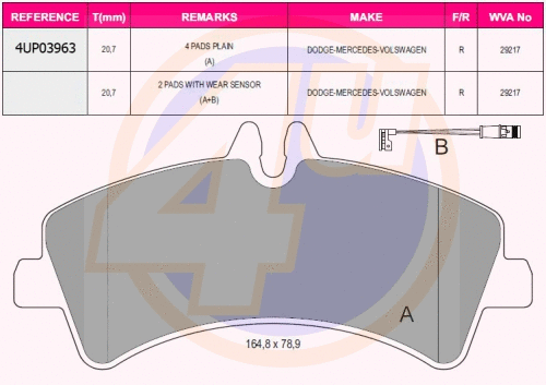 Kit de plaquettes de frein, frein à disque 4u 4UP03963