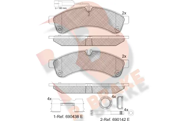 Kit de plaquettes de frein, frein à disque R BRAKE RB1880-203