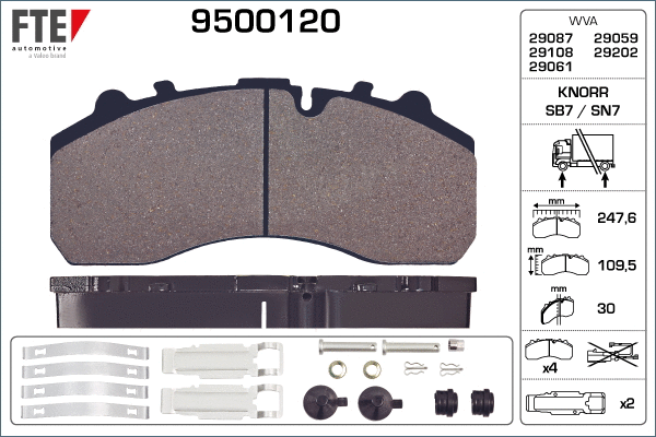 Kit de plaquettes de frein, frein à disque FTE 9500120