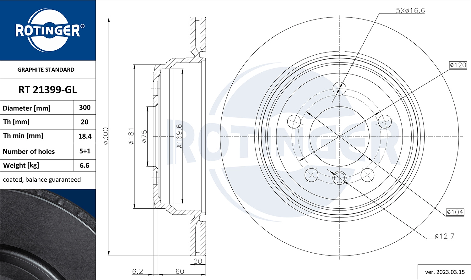 Disque de frein ROTINGER RT 21399-GL