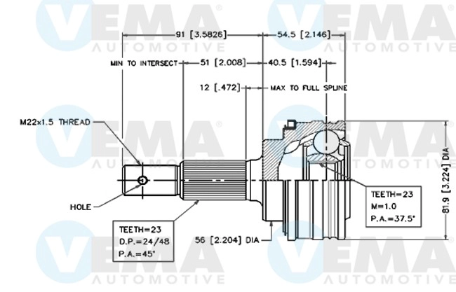 Jeu de joints, arbre de transmission VEMA 18531