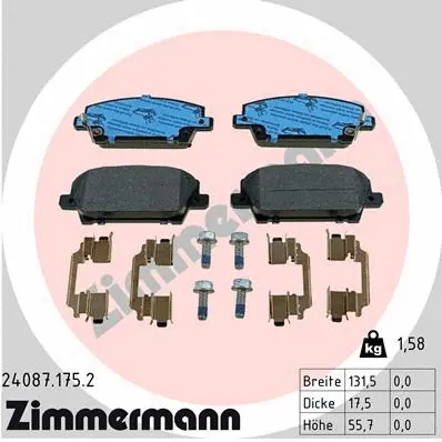 Kit de plaquettes de frein, frein à disque ZIMMERMANN 24087.175.2