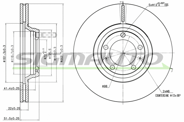 Disque de frein SIGMAUTO DBA168V