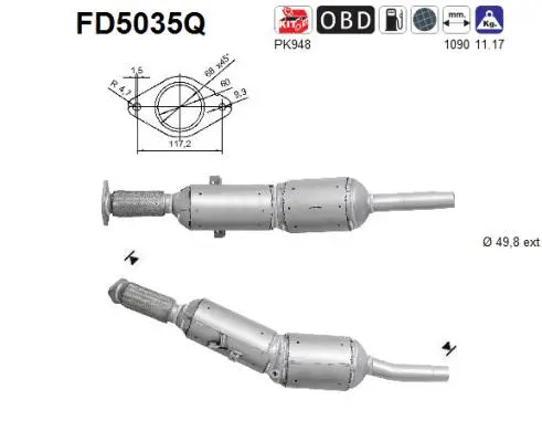 Filtre à particules / à suie, échappement AS FD5035Q