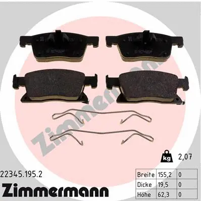 Kit de plaquettes de frein, frein à disque ZIMMERMANN 22345.195.2