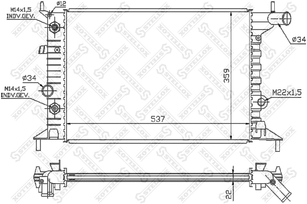 Radiateur, refroidissement du moteur STELLOX 10-26013-SX