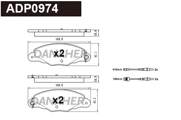 Kit de plaquettes de frein, frein à disque DANAHER ADP0974