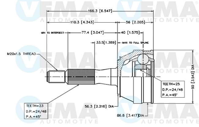 Jeu de joints, arbre de transmission VEMA 18243