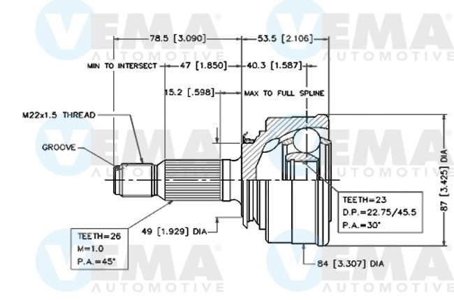 Jeu de joints, arbre de transmission VEMA 18298
