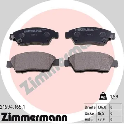Kit de plaquettes de frein, frein à disque ZIMMERMANN 21694.165.1