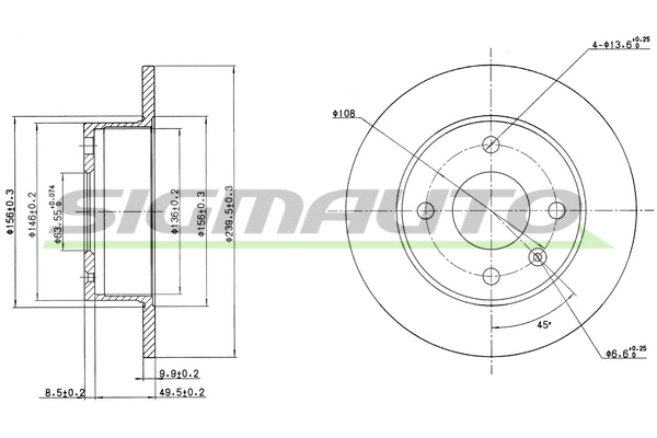 Disque de frein SIGMAUTO DBA135S
