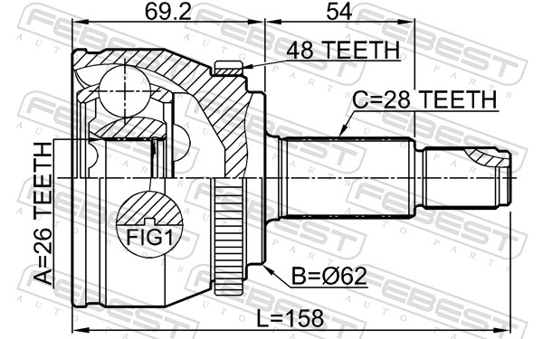 Jeu de joints, arbre de transmission FEBEST 3510-NL32WDA48