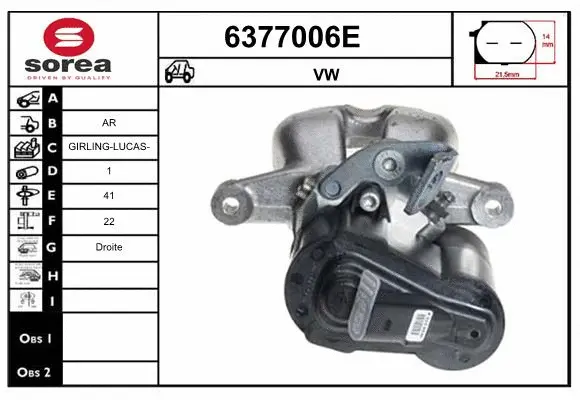 Étrier de frein STARTCAR 6377006E