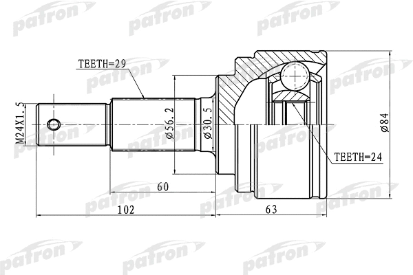 Jeu de joints, arbre de transmission PATRON PCV1476