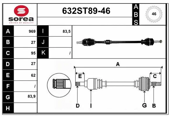 Arbre de transmission STARTCAR 632ST89-46
