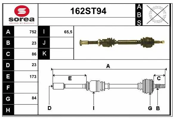 Arbre de transmission STARTCAR 162ST94