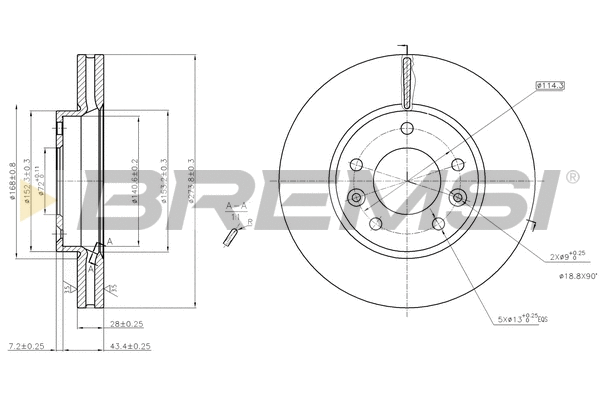 Disque de frein BREMSI CD7629V