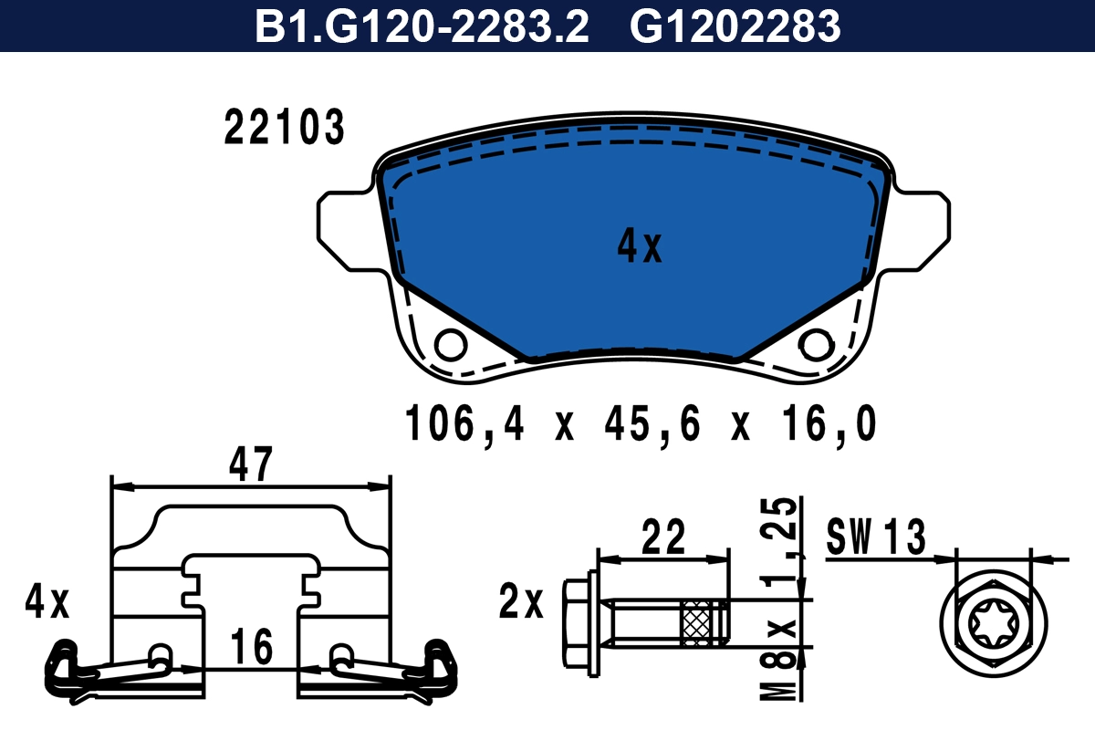 Kit de plaquettes de frein, frein à disque GALFER B1.G120-2283.2