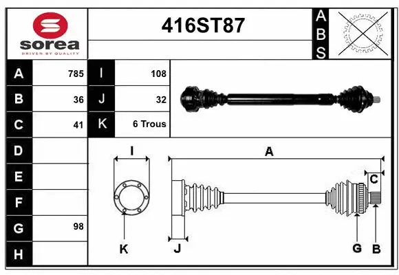Arbre de transmission STARTCAR 416ST87