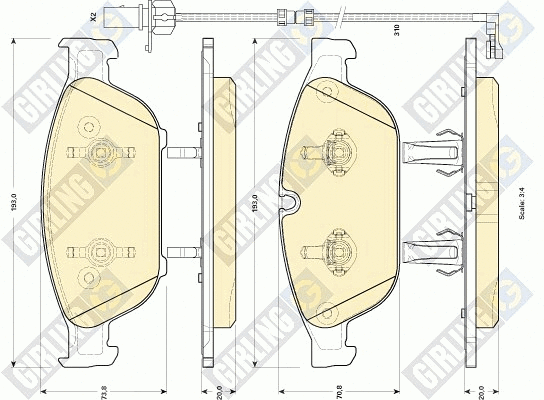 Kit de plaquettes de frein, frein à disque GIRLING 6118972