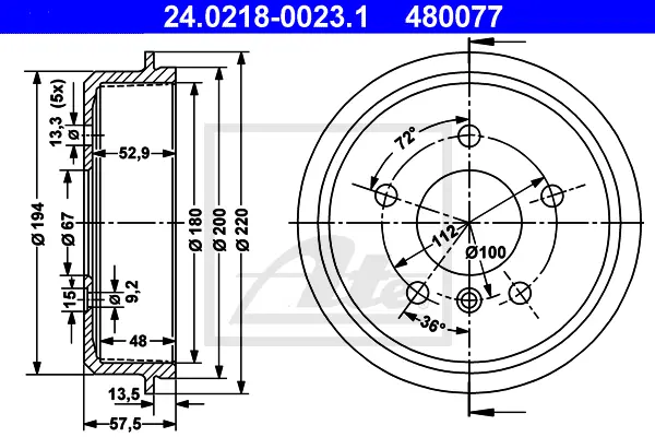 Tambour de frein ATE-APAC 24.0218-0023.1