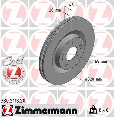 Disque de frein ZIMMERMANN 380.2118.20