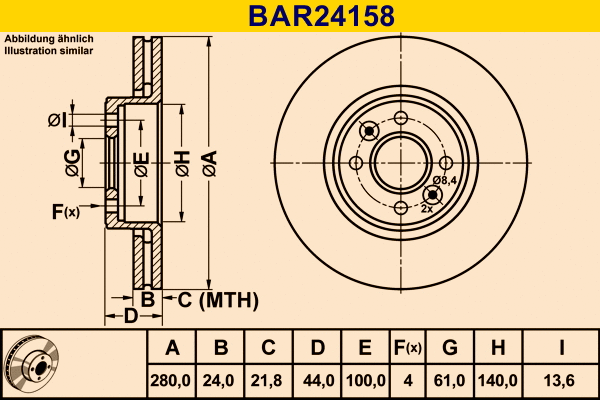 Disque de frein BARUM BAR24158