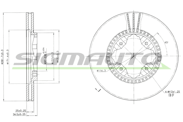 Disque de frein SIGMAUTO DBA494V