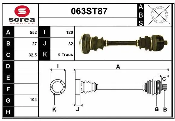 Arbre de transmission STARTCAR 063ST87